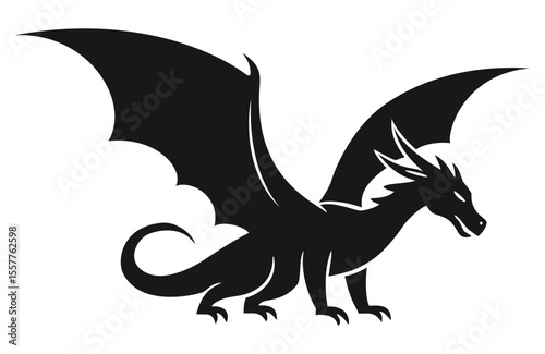 a fierce black dragon silhouette with spread wings, ideal for fantasy, mythology, power, and medieval themes