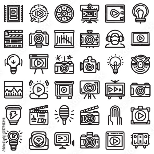 Set of 36 Outline Icons Related to Video Production and Multimedia vol2 vector art in Adobe Illustrator Artwork