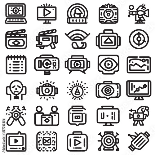 Set of 30 Outline Icons Related to Video Production and Multimedia Vol1 vector art in Adobe Illustrator Artwork