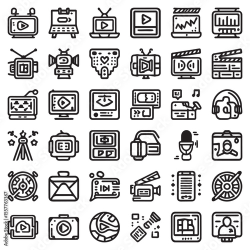Set of 36 Outline Icons Related to Video Production and Multimedia vol3 vector art in Adobe Illustrator Artwork