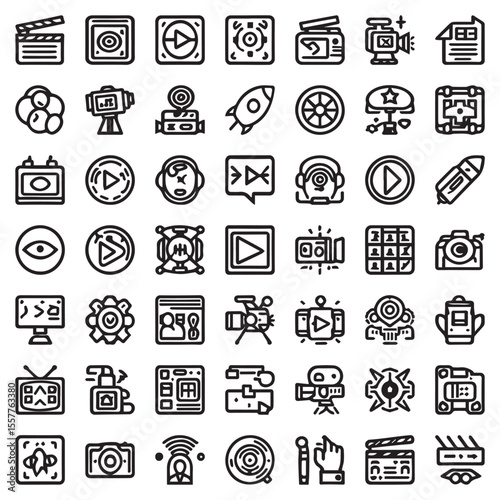 Set of 49 Outline Icons Related to Video Production and Multimedia vol4 vector art in Adobe Illustrator Artwork