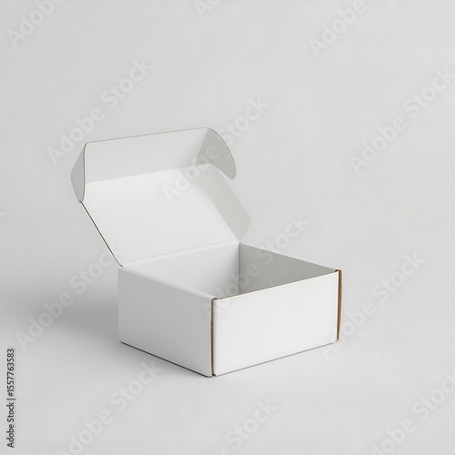   Realistic 3D White Cardboard Box Mockup — Open and Closed Packaging Box on Solid Background for Branding and Product Design 