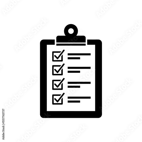 A dark blue clipboard with a checklist of four items with checkmarks and horizontal lines on white