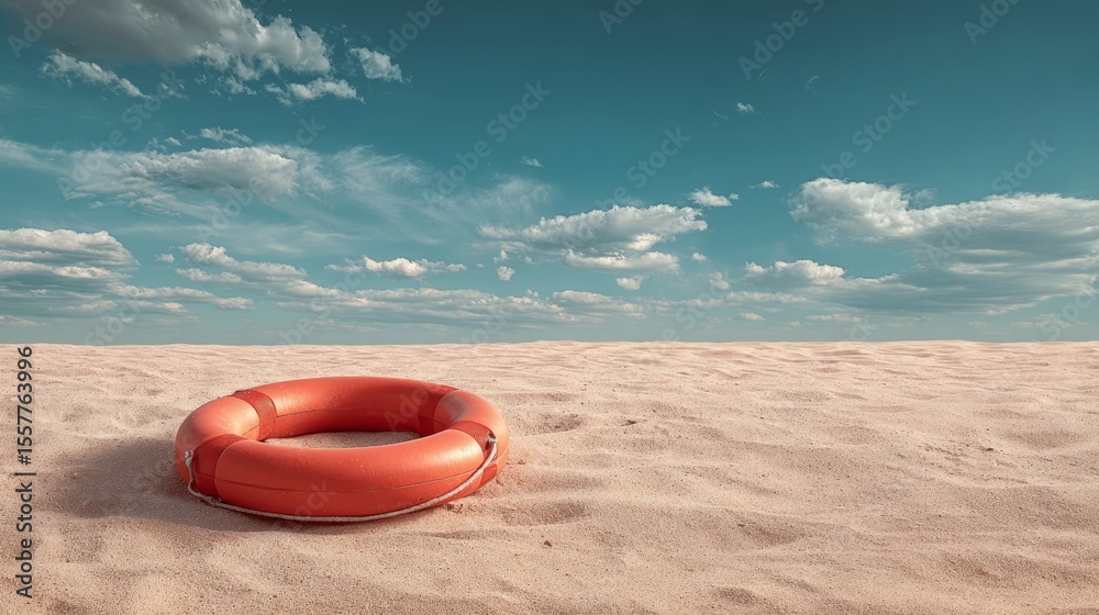 Obraz premium Orange lifebuoy resting on sunny beach sand