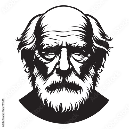 Detailed Old Man Portrait Vector Silhouette for Graphic Designs