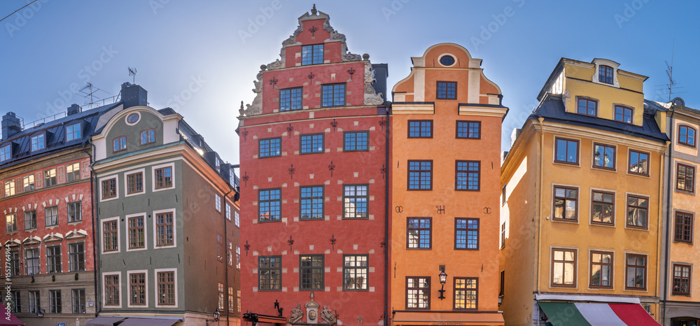 Fototapeta premium Iconic colorful buildings at Stortorget square in Stockholm’s Old Town