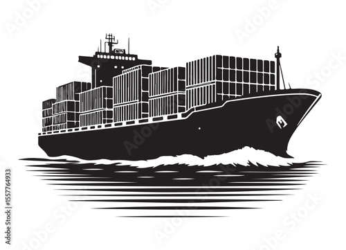 Container Ship Silhouette Vector Export Import International Trade