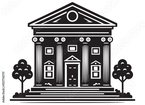 Classic Bank Building Vector Silhouette for Financial Institution Design