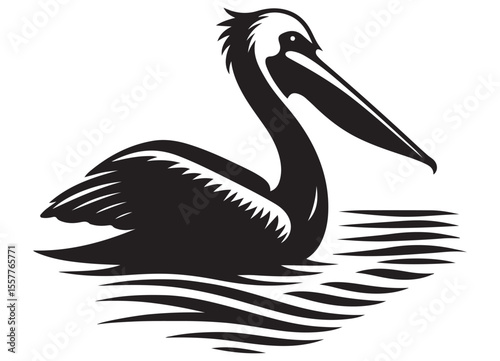 Pelican Silhouette Vector Illustration on the Water Surface