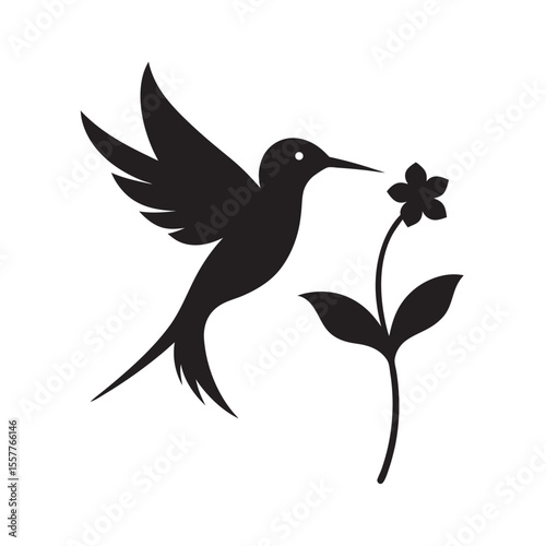 Hummingbird Hovering Over Flower Silhouette