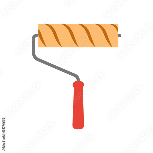 Roller Paint Brush Sticker. Painting Tool Icon. Paint Roller Design with Shadow. Construction, Renovation, DIY Equipment Symbol. Vector Illustration Isolated.