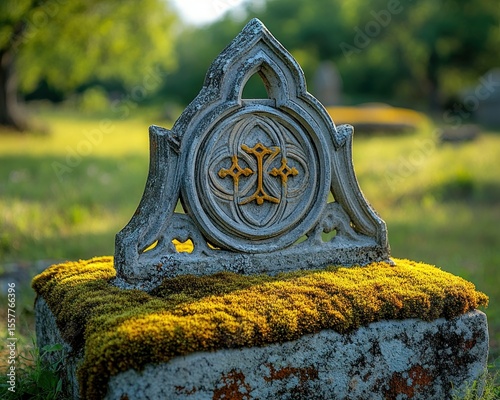 Ornate stone tombstone in a cemetery