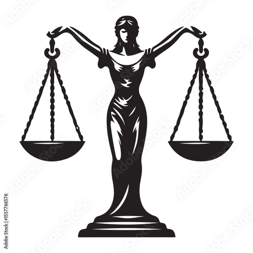 Justice Statue Silhouette Holding Scales Vector Illustration Symbol