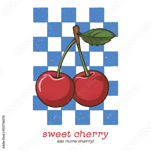 Cherry fruit print. Cherry slogan typography text. fashion graphic prints for cherries fruit, graffiti text print design. Fruit vintage t-shirt design, summer t-shirt design, women's t-shirt
