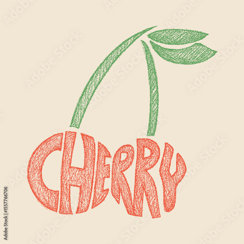 Lettering cherry retro Fruit vintage t-shirt design. Cherry time. Organic food artwork for a t-shirt. Summer print. Sweet and juicy artwork, Organic food artwork. Cherry slogan typography text