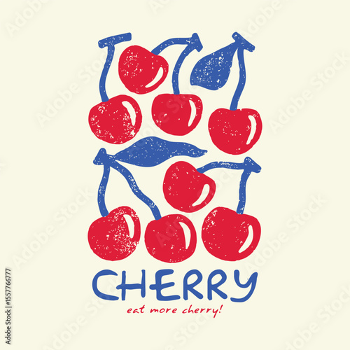 Hand-drawn Sweet Cherry illustration, Cherry Bomb feeling lucky, Cherry graphic, vintage hand-drawn fruits print design, fruit print artwork, summer t-shirt design, women's t-shirt, fruit print design