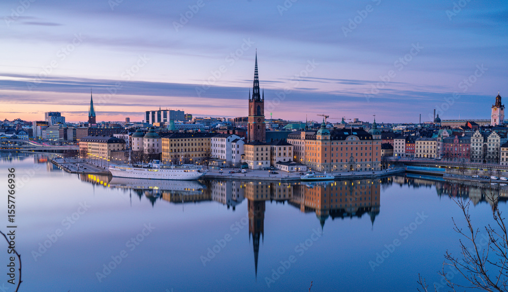 Sunset cityscape of Stockholm with Riddarholmen and Old Town waterfront Sunset cityscape of Stockholm with Riddarholmen and Old Town waterfront
