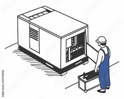Engineer inspecting a generator stylized illustration with transparency suitable for energy industrial design projects