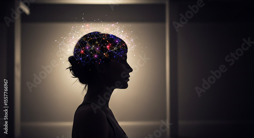 Illuminated Mind A Silhouette of a Woman with a Glowing Brain