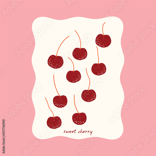 Organic food artwork, Cherry slogan typography text, Organic food artwork for a t-shirt. Lettering cherry retro Fruit vintage t-shirt design. Cherry time. Summer print. Sweet and juicy artwork,