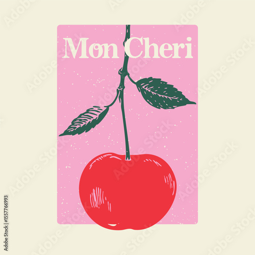 Cherry slogan typography text, Organic food artwork for a t-shirt. Lettering cherry retro Fruit vintage t-shirt design. Cherry time.  Summer print. Sweet and juicy artwork, Organic food artwork