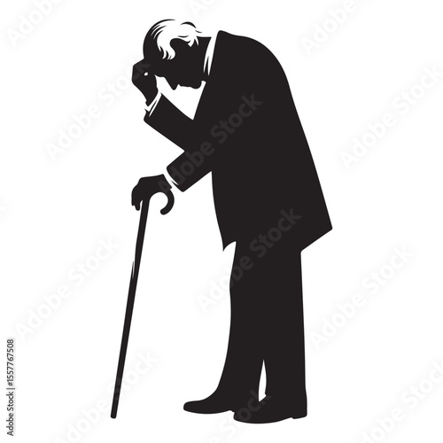 Old Man Silhouette with Cane Illustration for Senior Care Designs