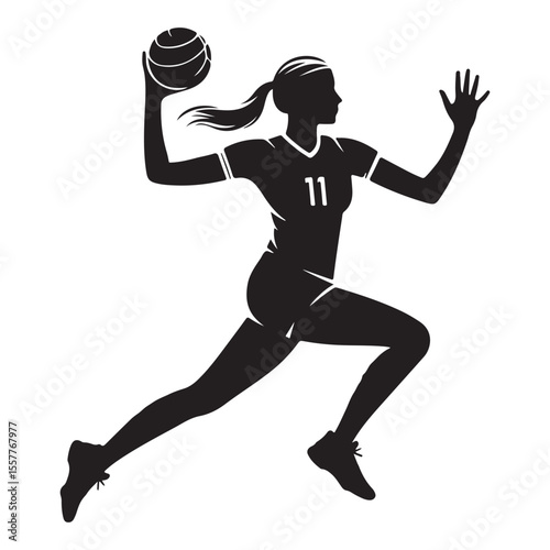 Female Handball Player Silhouette in Action Sports Graphic Design