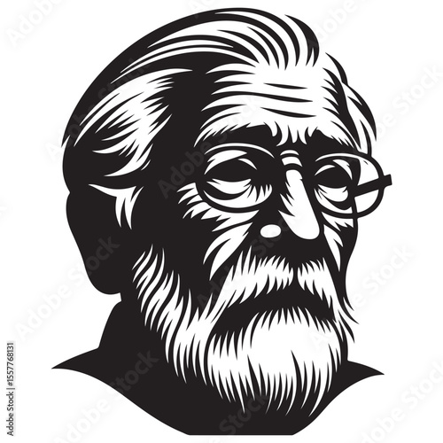 Detailed Black and White Portrait Vector of an Elderly Gentleman