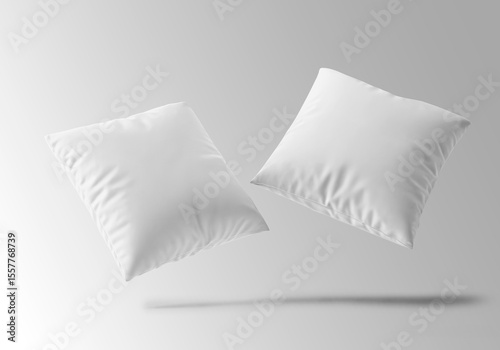 Blank White Square Pillows Floating with Shadow Mockup
