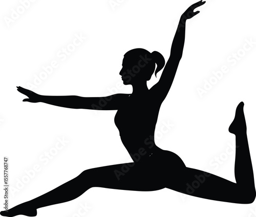 Silhouette of a woman in a dynamic yoga pose stretching and balancing