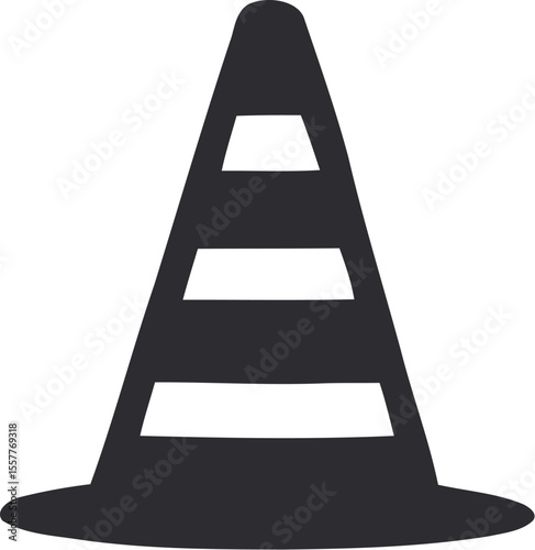 Construction Traffic Cone Triangle Icon PNG Vector. Construction Worker Silhouette:, Black and White Icons, Engineering, Building, Industrial, Safety, Gear, Crane, Cityscape,  Heavy Machinery.