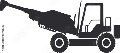 Tractor Pave Icon, Editable PNG Vector Illustration. Construction Worker Silhouette:  Black and White Icons, Engineering, Building, Industrial, Safety, Gear, Crane, Cityscape,  Heavy Machinery.