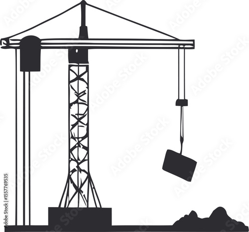 Crane Icon, Editable PNG Vector Illustration. Construction Worker Silhouette:  Black and White Icons, Engineering, Building, Industrial, Safety, Gear, Crane, Cityscape,  Heavy Machinery.