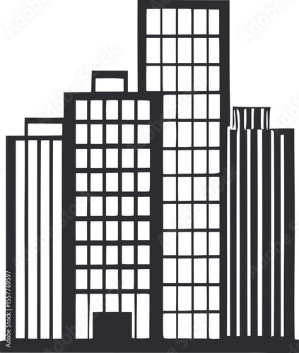 Building, skycraper Icon, Editable PNG Vector Illustration. Construction Worker Silhouette:  Black and White Icons, Engineering, Building, Industrial, Safety, Gear, Crane, Cityscape,  Heavy Machinery.