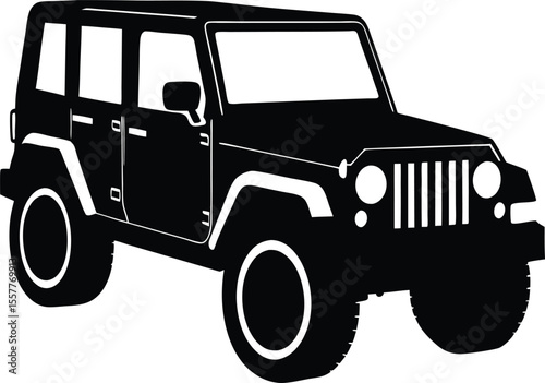 Off road vehicle with large tires monochrome silhouette design
