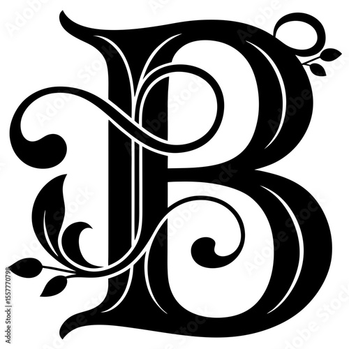 Decorative stylized letter B with ornamental elements, isolated vector image on transparent background