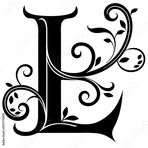 Stylized letter 'L' with decorative elements and strokes, isolated vector image on transparent background