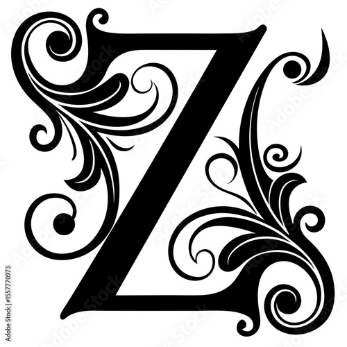 Stylized letter "Z" with decorative elements and strokes, isolated vector image on transparent background