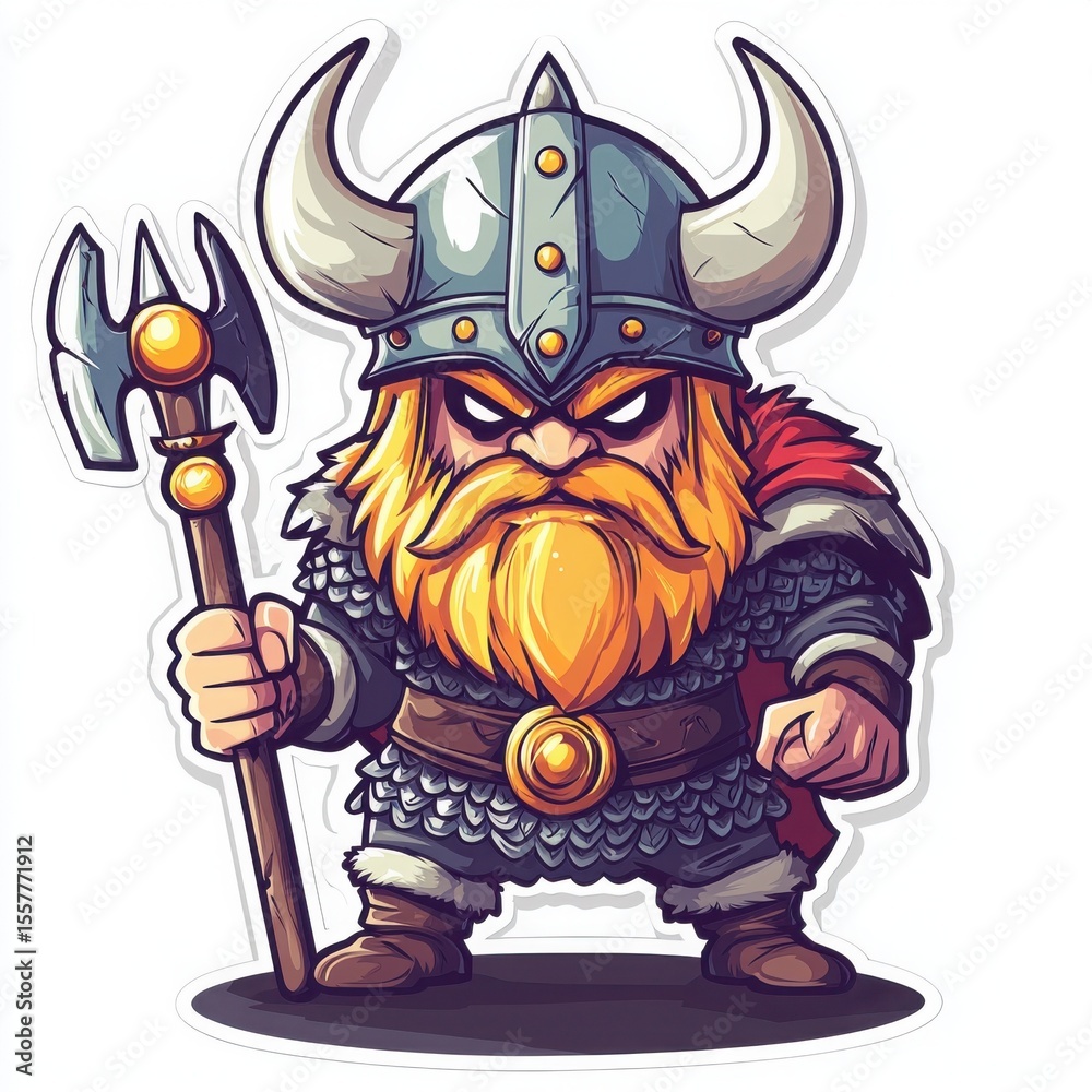Fototapeta premium Legendary Viking Warrior Illustration: Heroic Bearded Axe-Wielding Comic Character