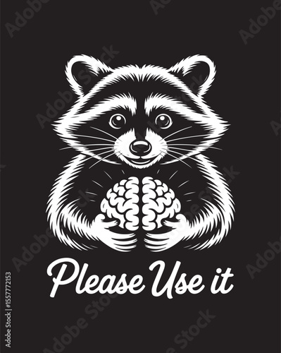 A cute baby wild feline cartoon illustration features a funny black tiger icon and raccoon pet vector art drawing
