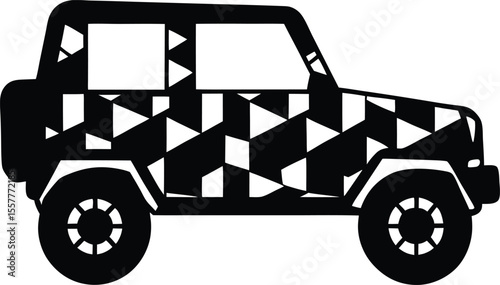 Off road car with geometric pattern simple silhouette graphic design