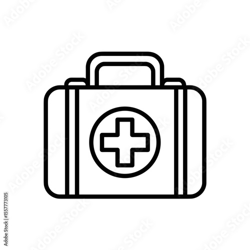 Medical first aid kit icon in simple line art style  