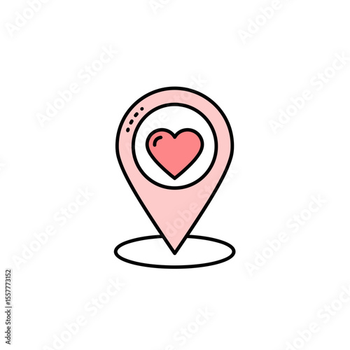 Location pin with heart symbol representing love and connection  