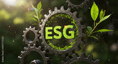 Esg environment social governance business industry sustainability ecology technology responsibility nature green leaf plant gear machine growth investment corporate value ethic