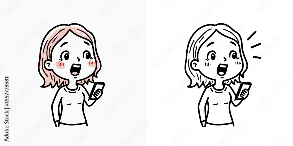 Shocked woman shocked looking at her smartphone Shocked woman shocked looking at her smartphone