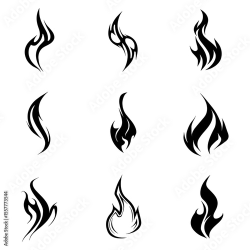 Set of fire flame icons vector illustration with burning heat and danger symbols