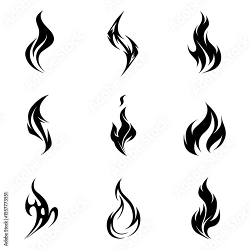 Set of fire flame icons vector illustration with burning heat and danger symbols
