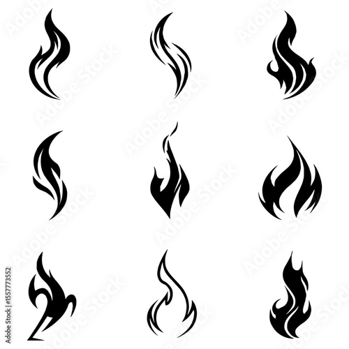 Set of fire flame icons vector illustration with burning heat and danger symbols