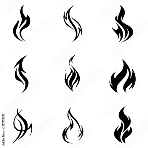 Set of fire flame icons vector illustration with burning heat and danger symbols