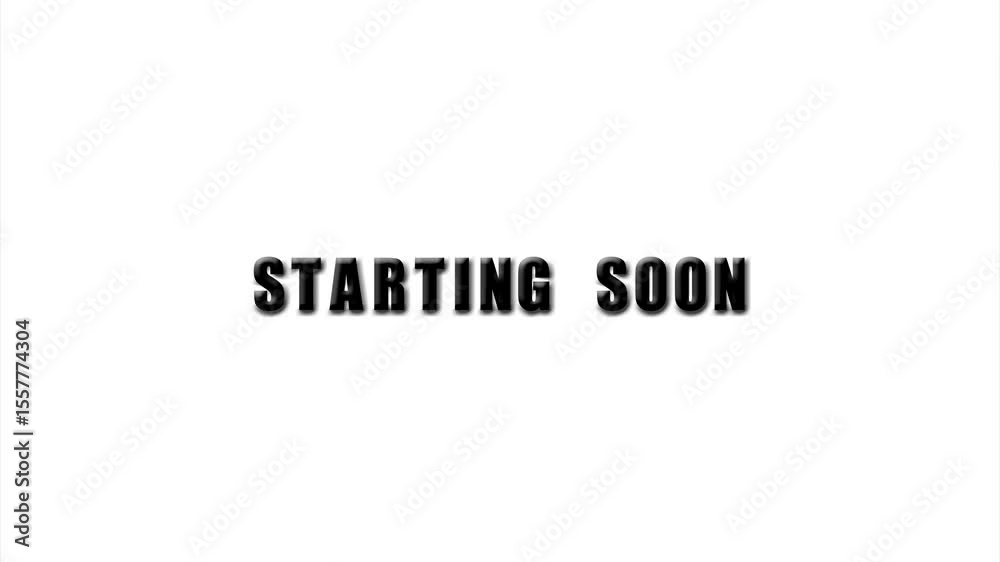 starting soon text animation push one by one letters on white background, 4k video
